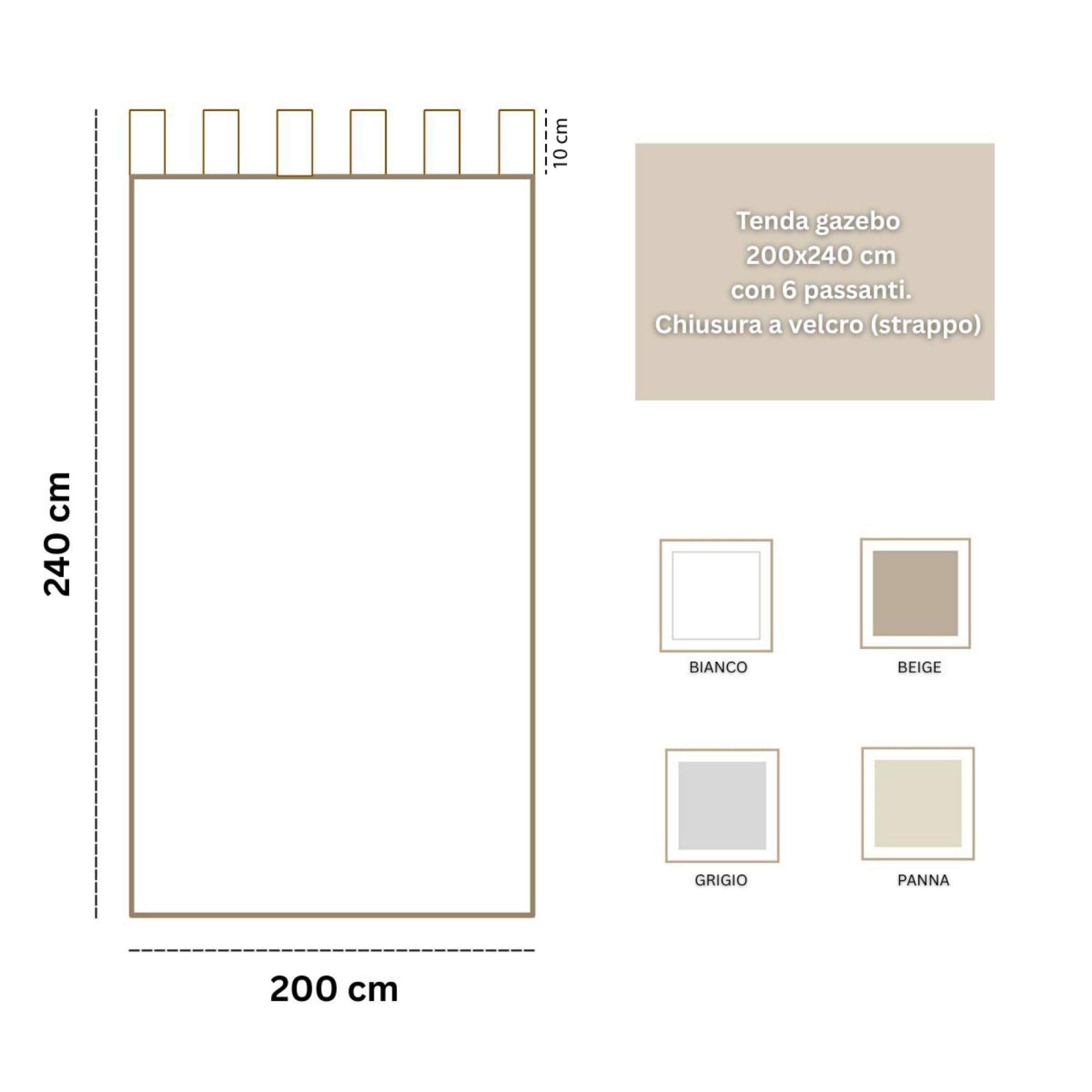Morbidissimi Tenda Gazebo Idrorepellente e Resistente, Tenda Da Esterno 200x240 cm per Gazebo, Dotata di Passanti con Chiusura a Strappo, 100% Made in Italy - Panna