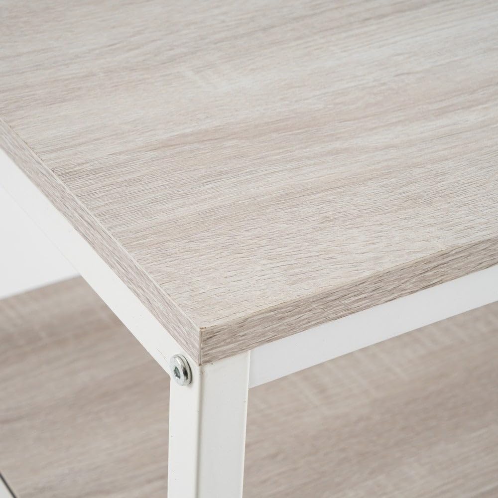 LOLAhome Mueble de TV de Acero y Tablero Blanco y Natural de 120x39x57 cm | Diseño industrial con 2 cajones para un salón organizado. Superficie amplia y almacenaje discreto para tus dispositivos.