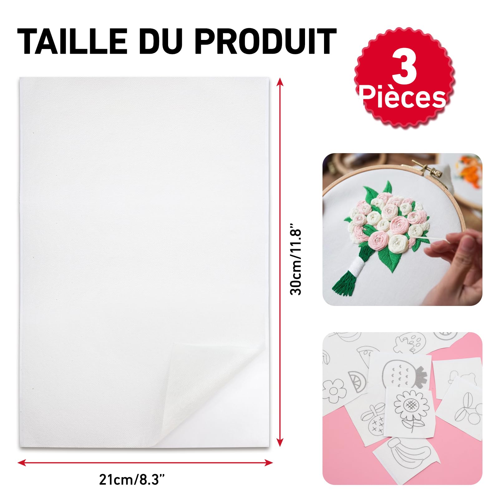30x20cm Non-Tissé à Broder Soluble Dans L'Eau - 6 Feuilles Autocollantes Imprimables Pour Broderie Machine Et Main