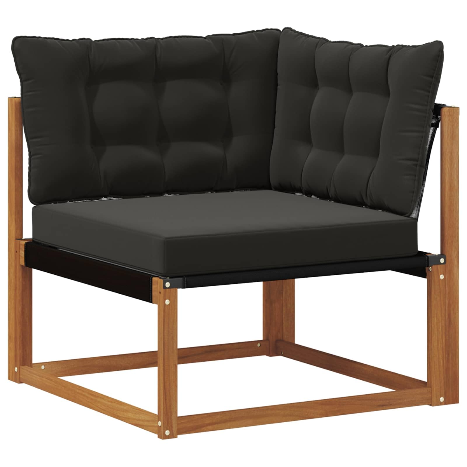 Conjunto de sofás de Exterior con cojín 6 pcs en Madera Maciza de Acacia y textileno Natural y Negro para terraza, jardín, Sala y hogar con diseño Modular cómodo y Resistente