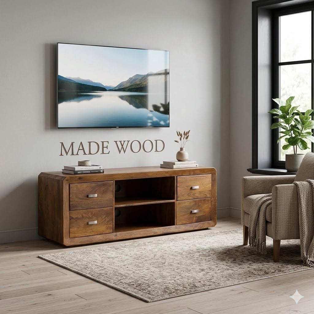 Made Wood Make Way Wooden Teak Finish TV Units in Furniture in Living Room Table-image-45
