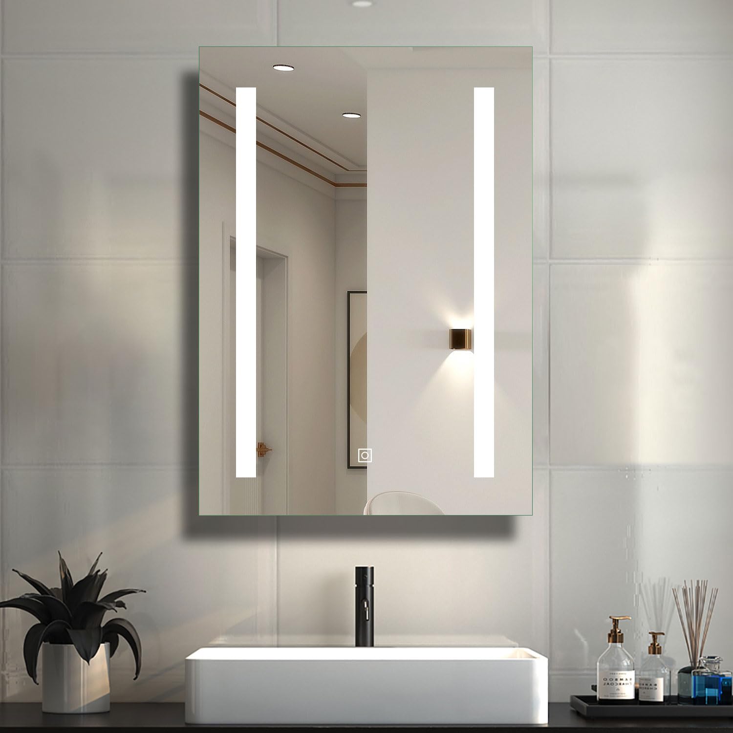 simple bathrooms Mirror Cabinet with LED Lights Rectangular, Touch Sensor Anti Fog 500x700 Vertical Vanity Wall Mounted, IP44 Dustproof Waterproof, Memory function, Sensor touch 500x700mm 700x500mm