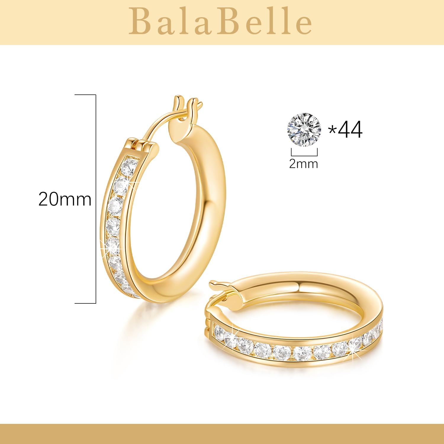 Gold Hoop Earrings 14K Gold Earrings for Women 14K Gold Hoop Earrings for Womens Hoops Glamorous and Elegant Aura with Cubic Zirconia Hoops Earring for Womens 20mm
