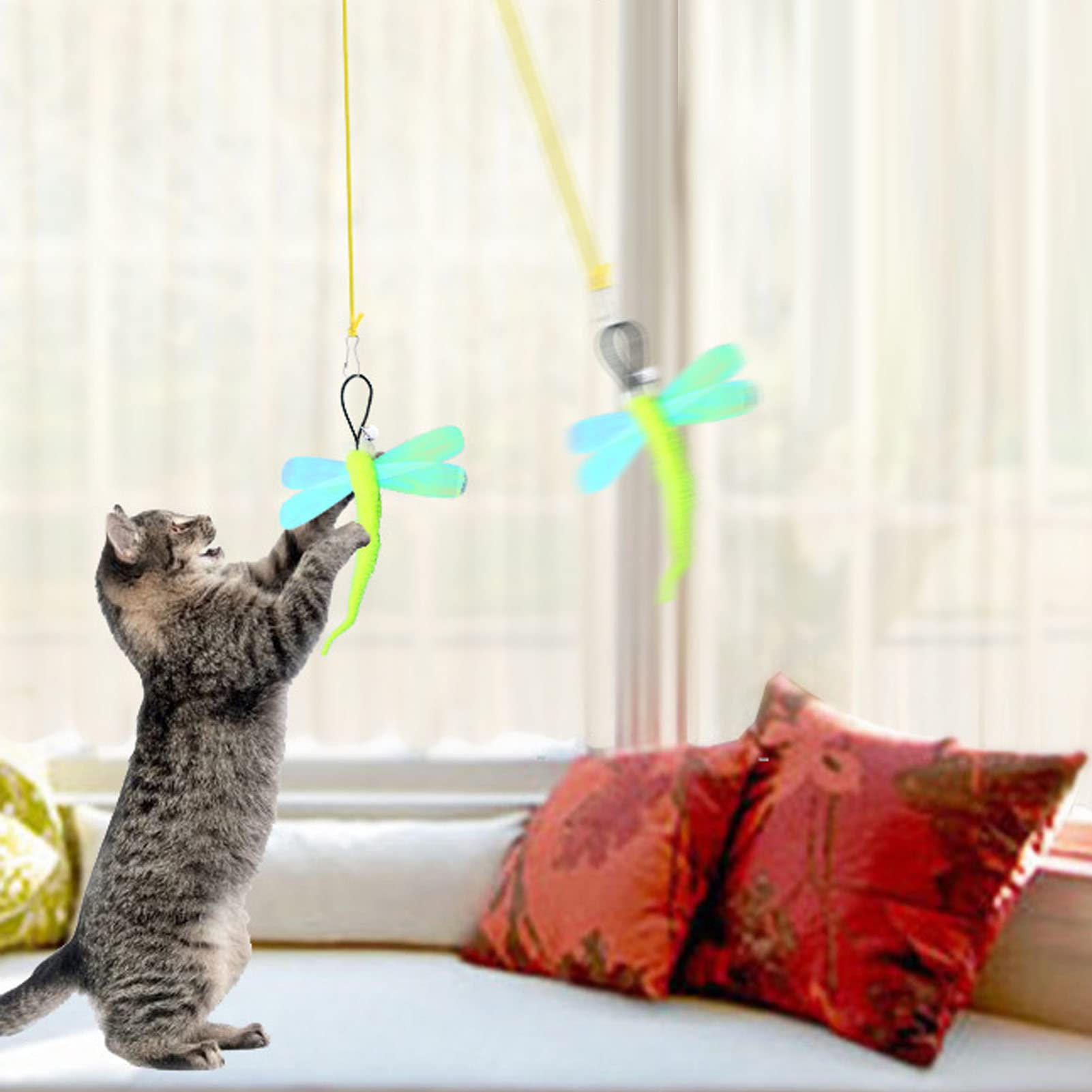 3 Corde Giocattolo Per Gatti Con Campanella - Gioco Interattivo Elasticizzato Per Allenamento E Divertimento - Foto 4