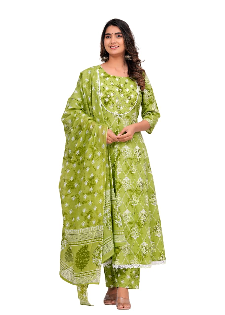 Rangnavi Womens Floral Print Cotton Anarkali Embroidered Kurta With Palazzo And Dupatta, 2Xl (B0CT9JDGH5) Amazon Price History, Amazon Price Tracker