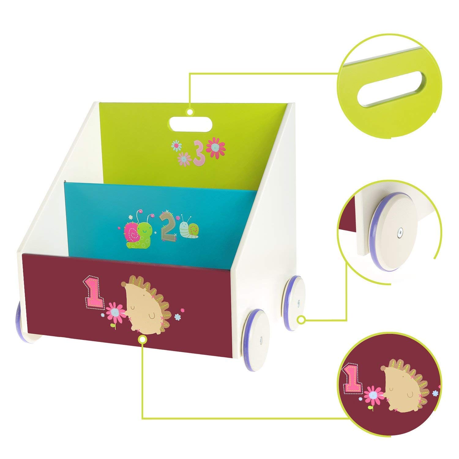 Libreria Bambini Labebe 2-in-1 - Scaffale Legno Con Ruote - Per Bambini 1-5 Anni - Regalo Compleanno - Foto 2