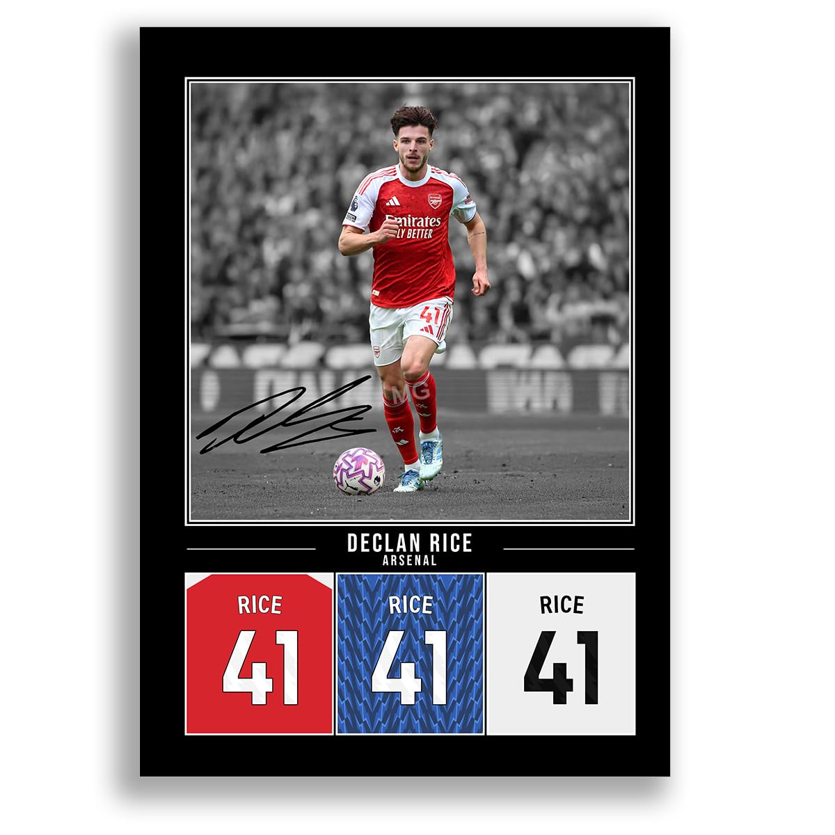 Declan Rice Arsenal Signed Photo Poster Print Picture Display Framed Autograph Memorabilia for Football Fans Gift England (A4 poster Only Black) — image 1