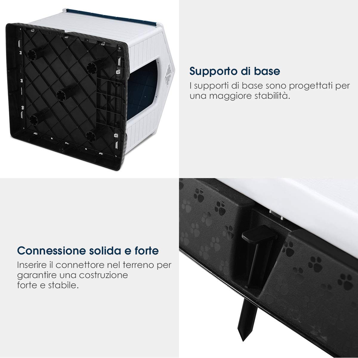 COSTWAY Cuccia per Cani da Esterno ed Interno, Casetta Impermeabile e Ventilata con Valvole d’Aria e Pavimento Rialzato, per Cani di Piccola e Media Taglia (Blu, 70 x 65 x 71,5 cm)