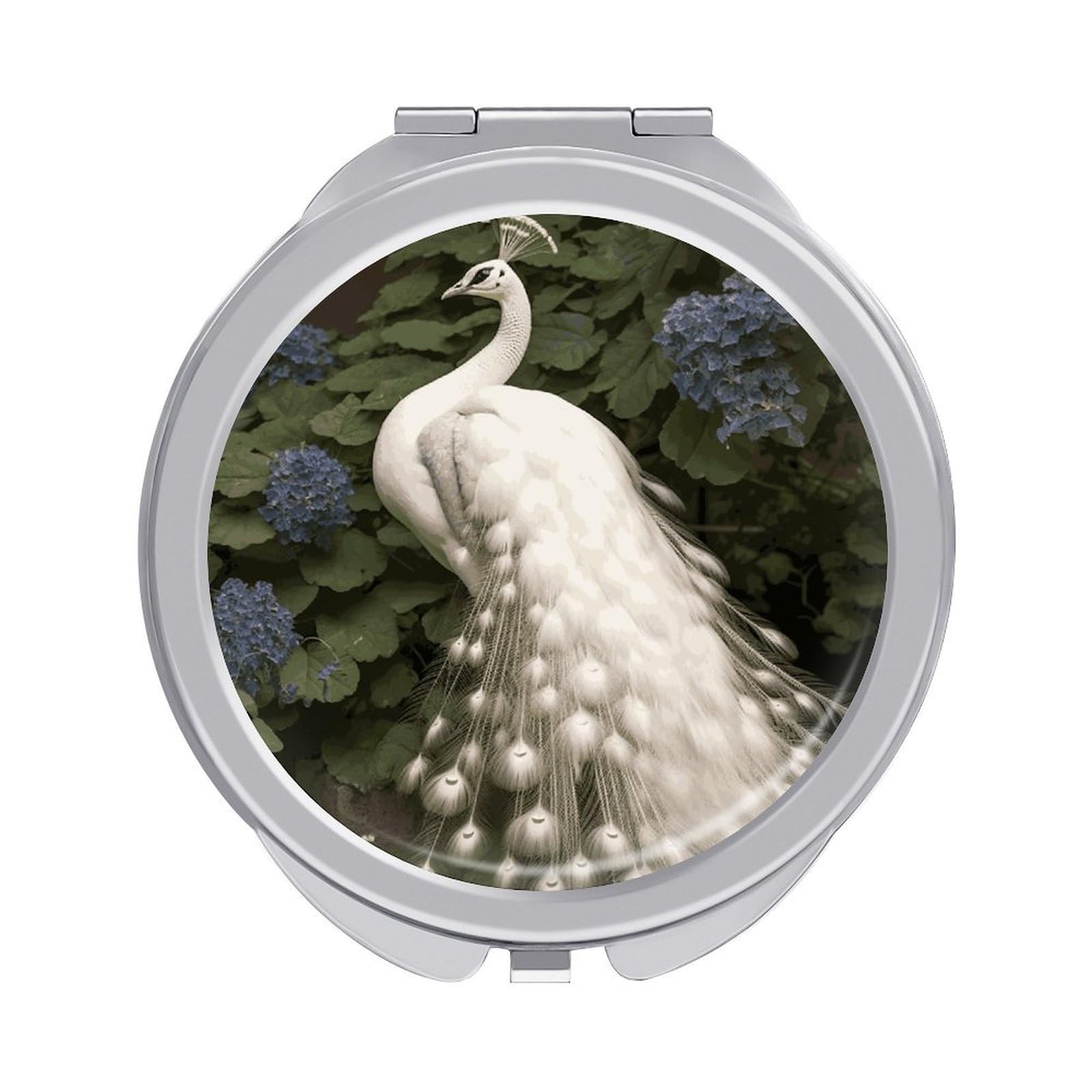 FekiLoot White Peacock Travel Makeup Mirror 2 X /1 X Magnifying Slim Pocket Mirrors Compact for Purse Travel Makeup Mirrors for Pocket, Handbag, Purse Women Gift