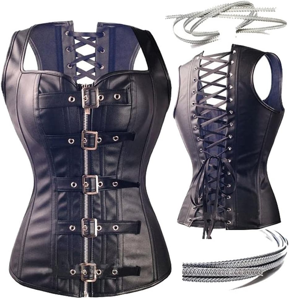 1pcs Women's Body Sculpting Palace Corset Steel Bone Corset Pu Leather Plastic Top