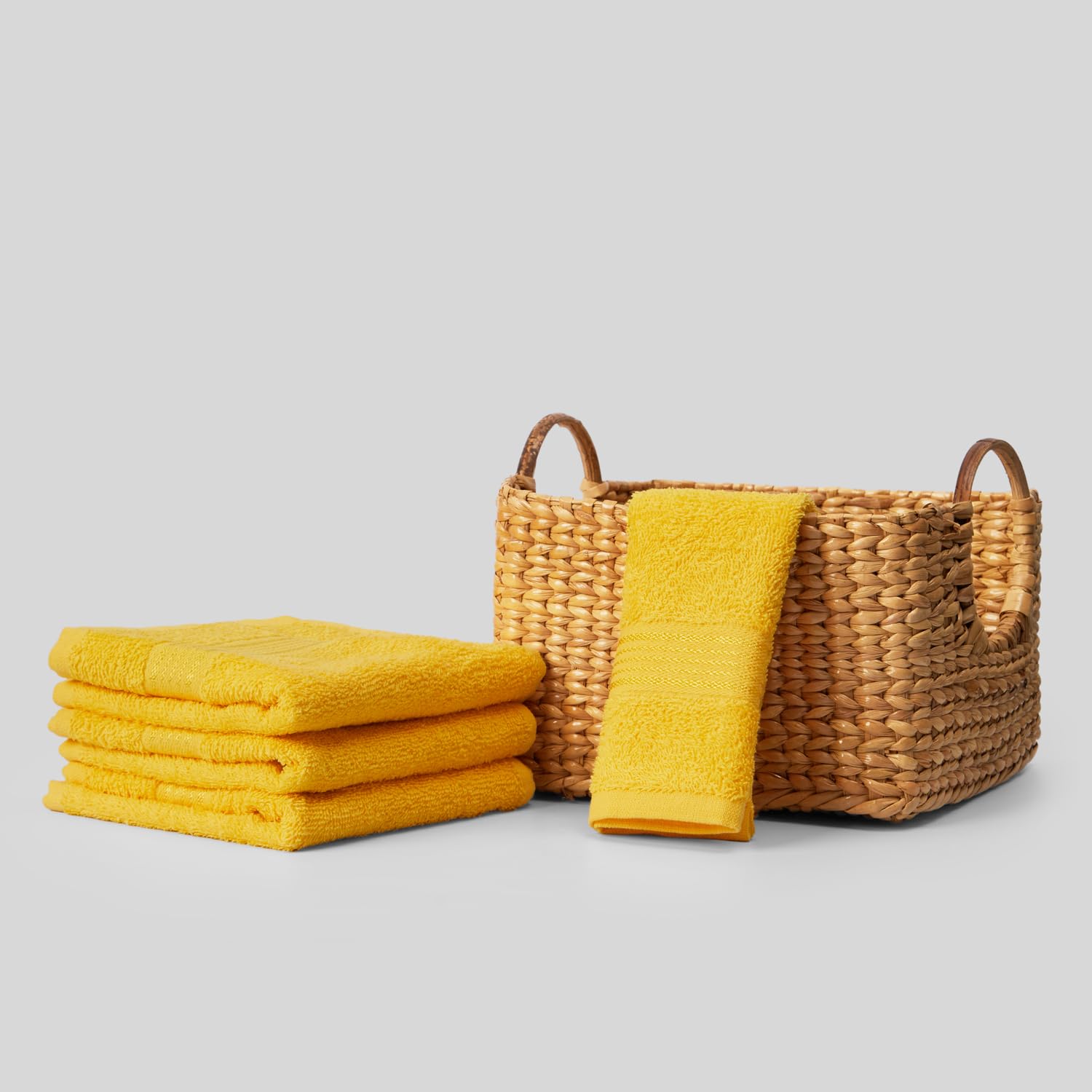 KOPA Quick Dry 100% Cotton Soft Terry Towel -4pc Face Towel (d'ross) | Quick Dry 100% Cotton | Super Absorbent, Lightweight, Odour Free - for Men, Women, Kids Solid-Yellow-image-8