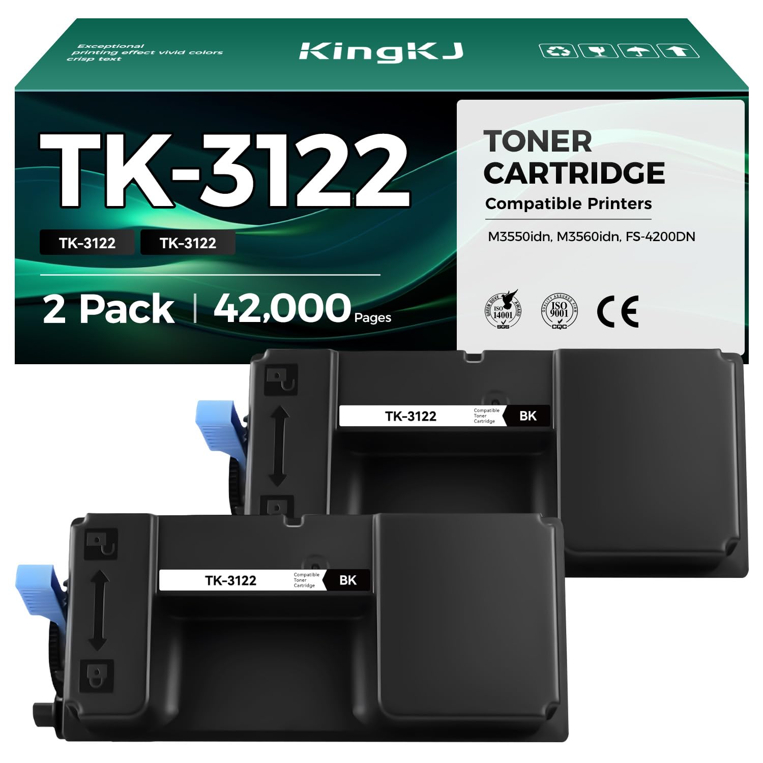 TK-3122 TK3122 Toner Cartridge Black 2-Pack High Yield Replacement for Kyocera TK-3122 TK3122 Toner Compatible with Kyocera ECOSYS M3550idn M3560idn FS-4200DN Printer Copy Ink 1T02L10US0 21,000 Pages