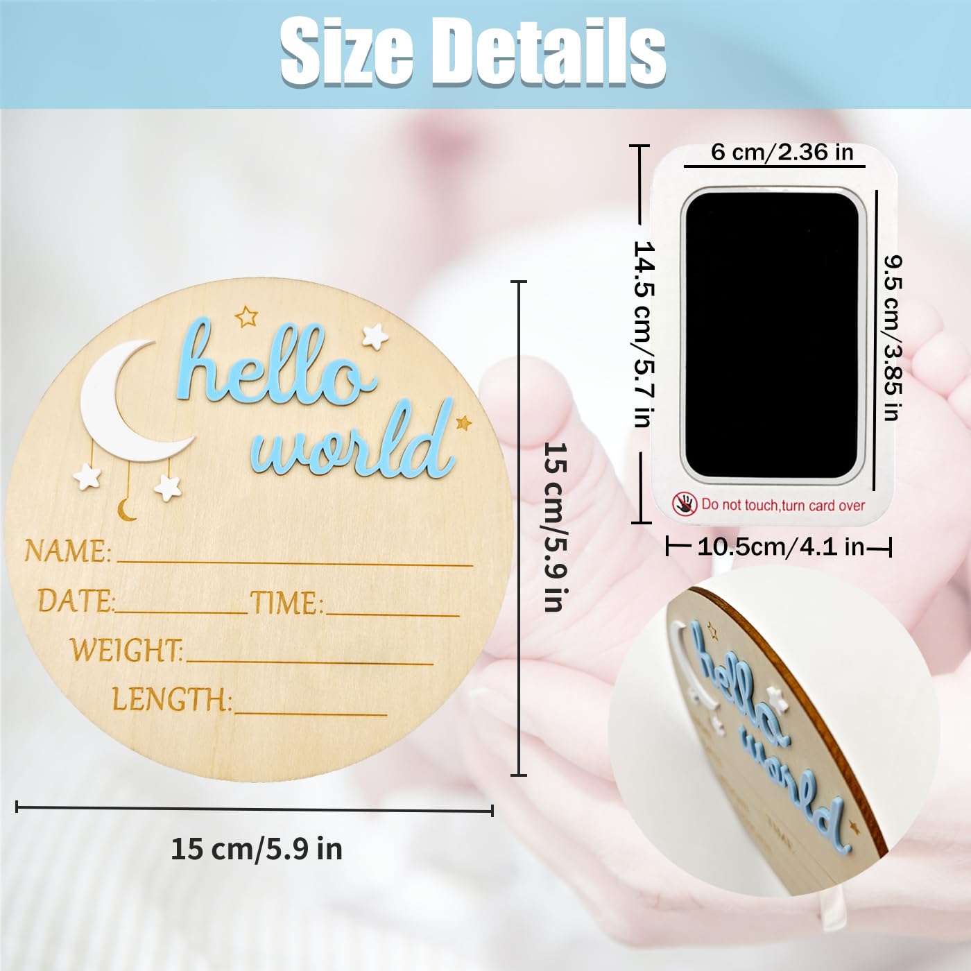 Wooden Baby Announcement Sign Hello World Baby Sign Newborn Welcome Decoration - KAMHBE, 15 cm x 0.5 cm (5.9 inches x 0.2 inches) - Image 2