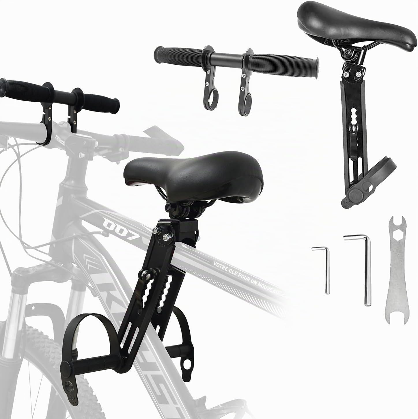 Sièges de Vélo pour Enfant, Siege Velo Enfant Avant avec Accoudoirs et Repose Pieds, Portable et Confortable, Amovible pour Enfants de 2 à 5 Ans sûr pour Convient au VTT