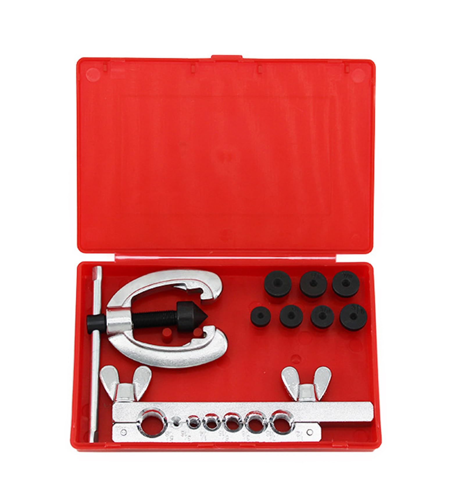 Maizoon Juego de herramientas abocardadoras Barra de 7 orificios 9 piezas Abocardado doble para cobre, aluminio, acero blando, línea de freno y tubos de latón con estuche de almacenamiento