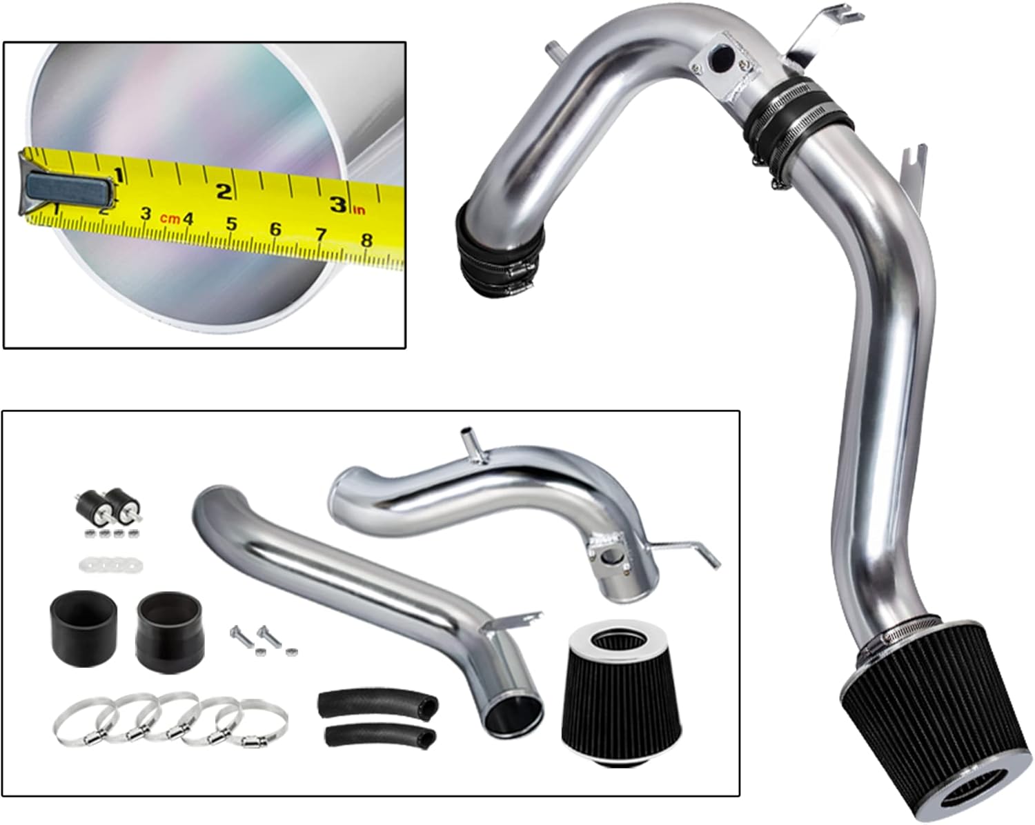 Rtunes Racing Cold Air Intake Kit + Filter Combo BLACK Compatible For 08-12 Honda Accord 2.4L I4