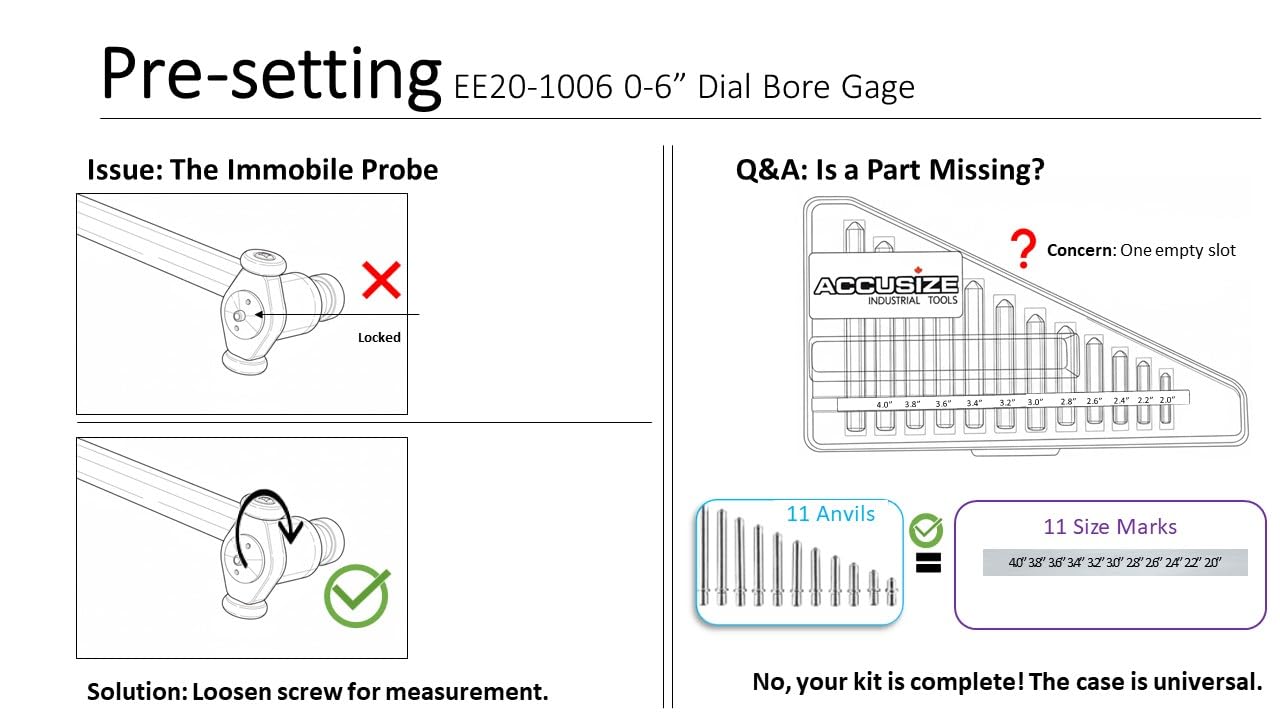 Accusize Industrial Tools 2-6 inch by 0.0001'' Dial Bore Gauge Set, 6'' Stem Length, Ee20-1006