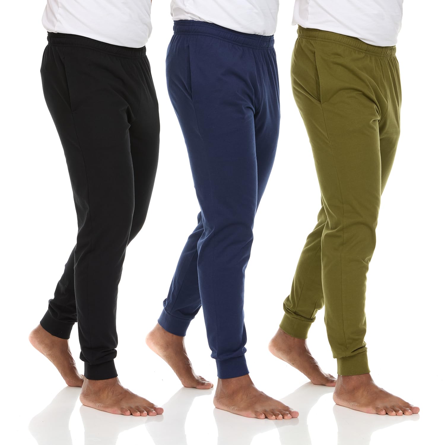 Essential Elements 3 Pack: Men's 100% Cotton Jogger Active Lounge Sweatpants with Pockets