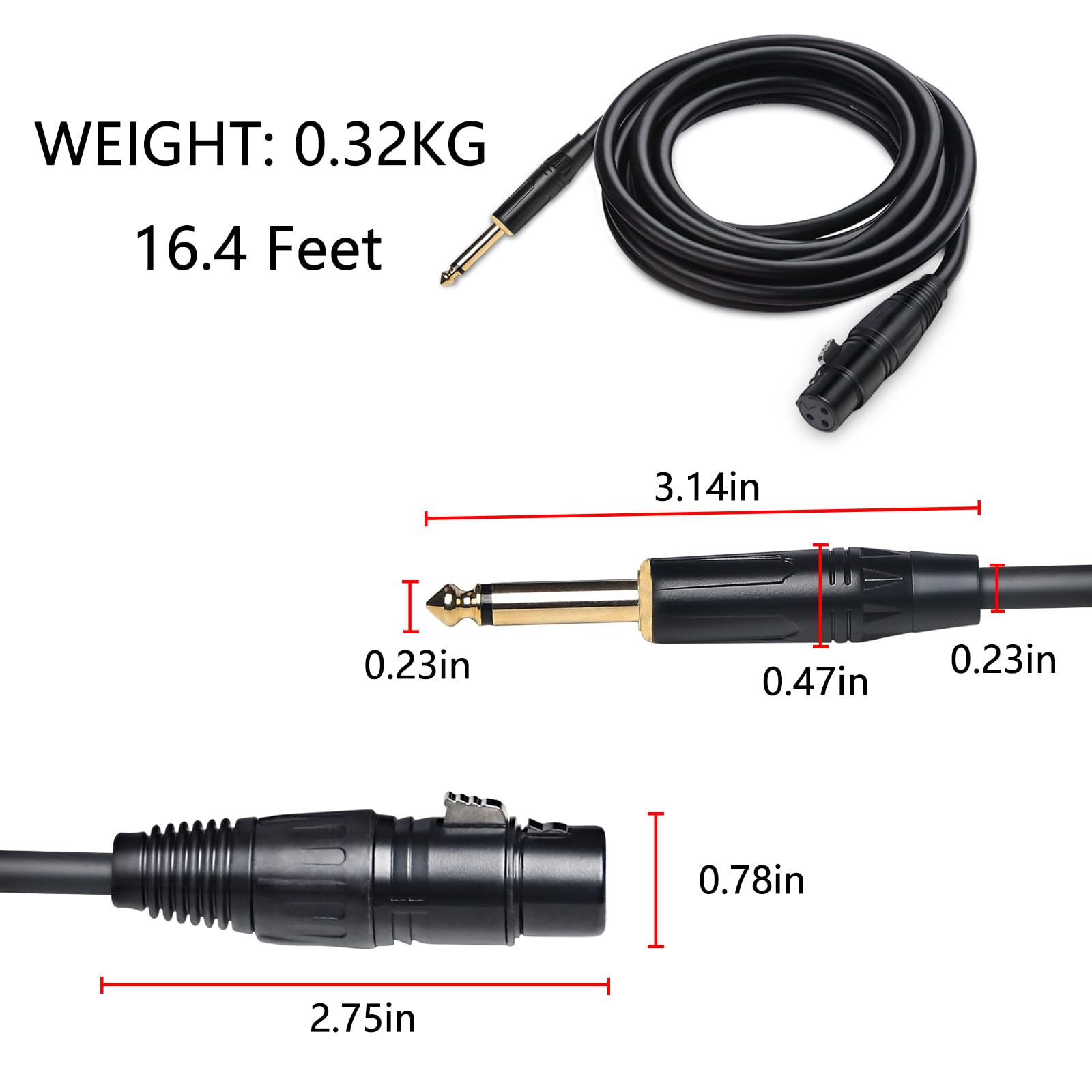 Jindaaudio XLR to 1/4 (6.35mm) TS Mono Cable 15ft/5m with 1/8 (3.5mm) Adapter - Microphone Cable Jack Unbalanced Signal Interconnect - Image 4