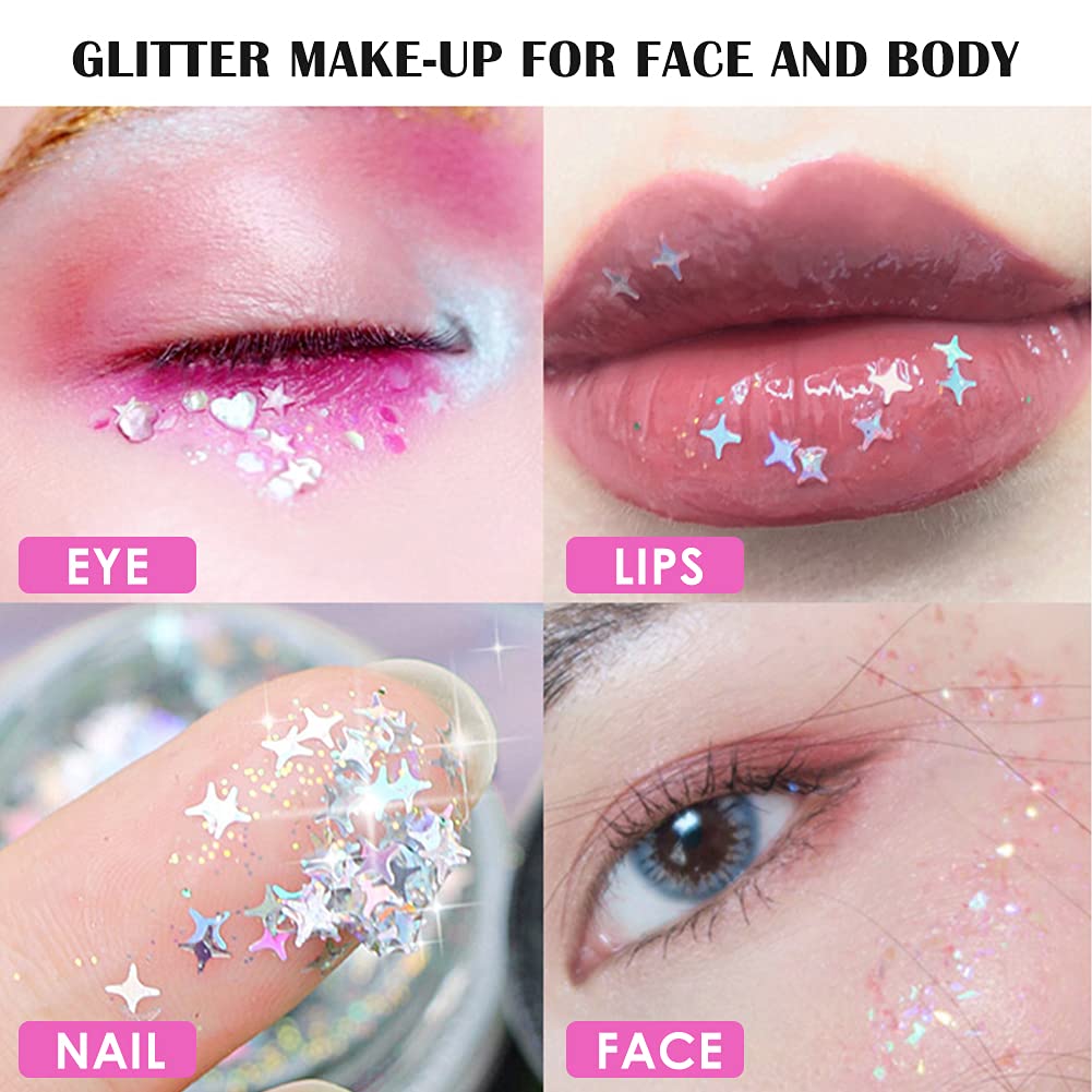 6 Farben Gesichtsglitzer Set Mit Kleber & Pinsel – Chunky Glitter Für Festival, Karneval & Party | Hautfreundlich