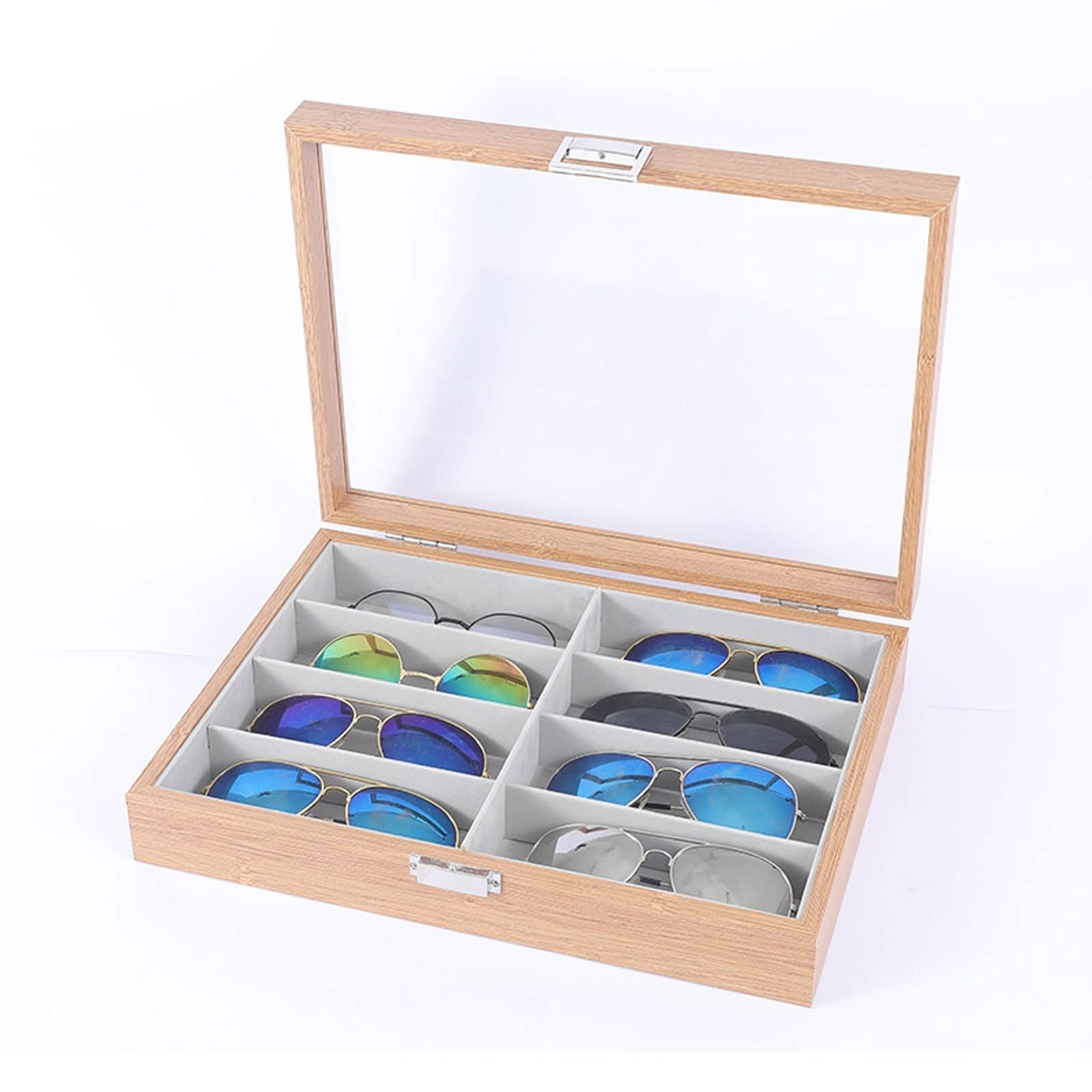 Porta Occhiali Telaio in legno 6/8 Grids Grids Occhiali di velluto occhiali da sole Vassoio Display Vetrina Vetrina Cassa dell'organizzatore con coperchio, Occhiali da sole Organizzatore Regalo Decora