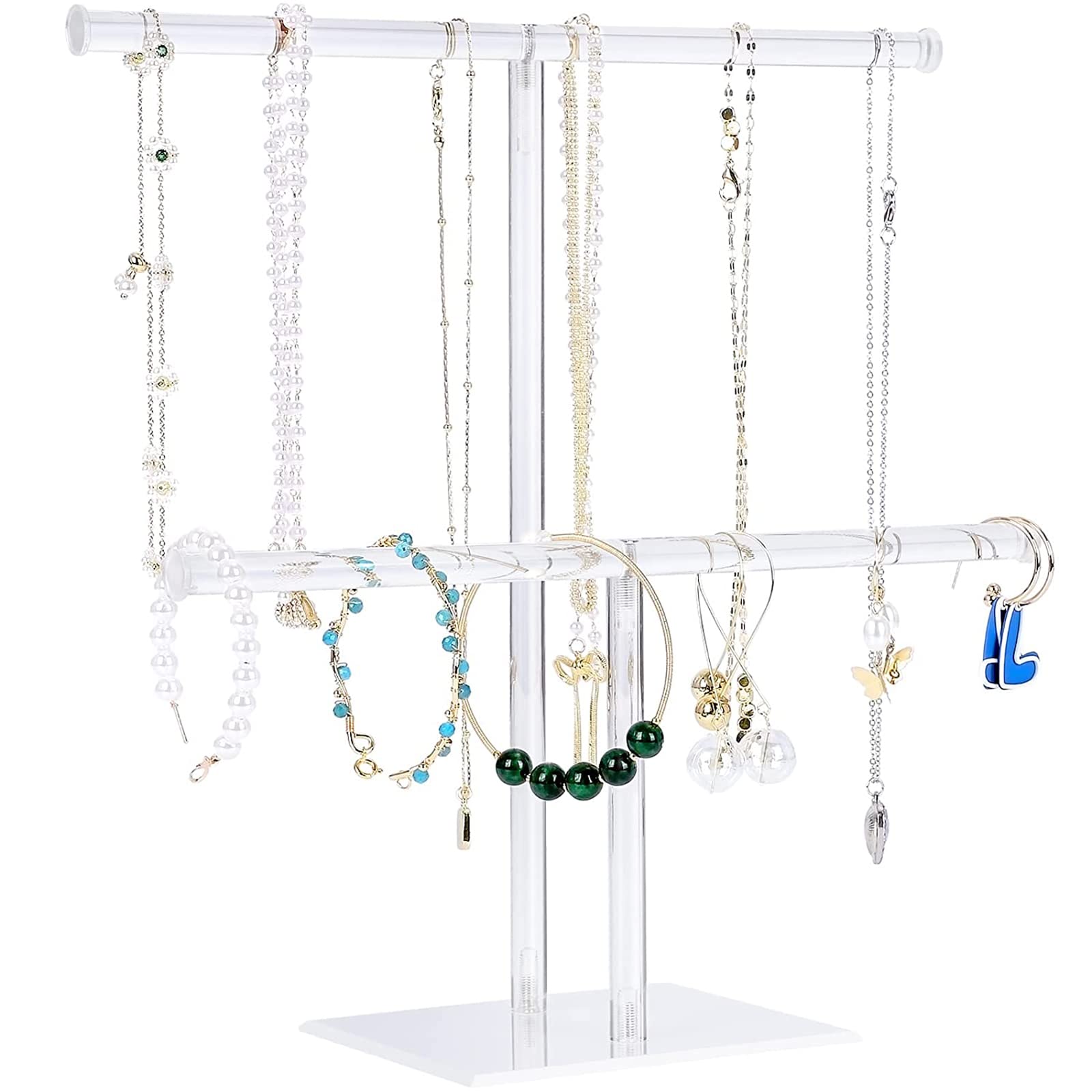 THE WHITE SHOPTHE WHITE SHOP Jewelry Stand Necklace Holder, Acrylic Jewelry Display Holder, Necklace and Bracelet Hanging Organizer, Clear Tower Stand for Bangles, Necklaces, Bracelets, Rings, Earrings and Watch