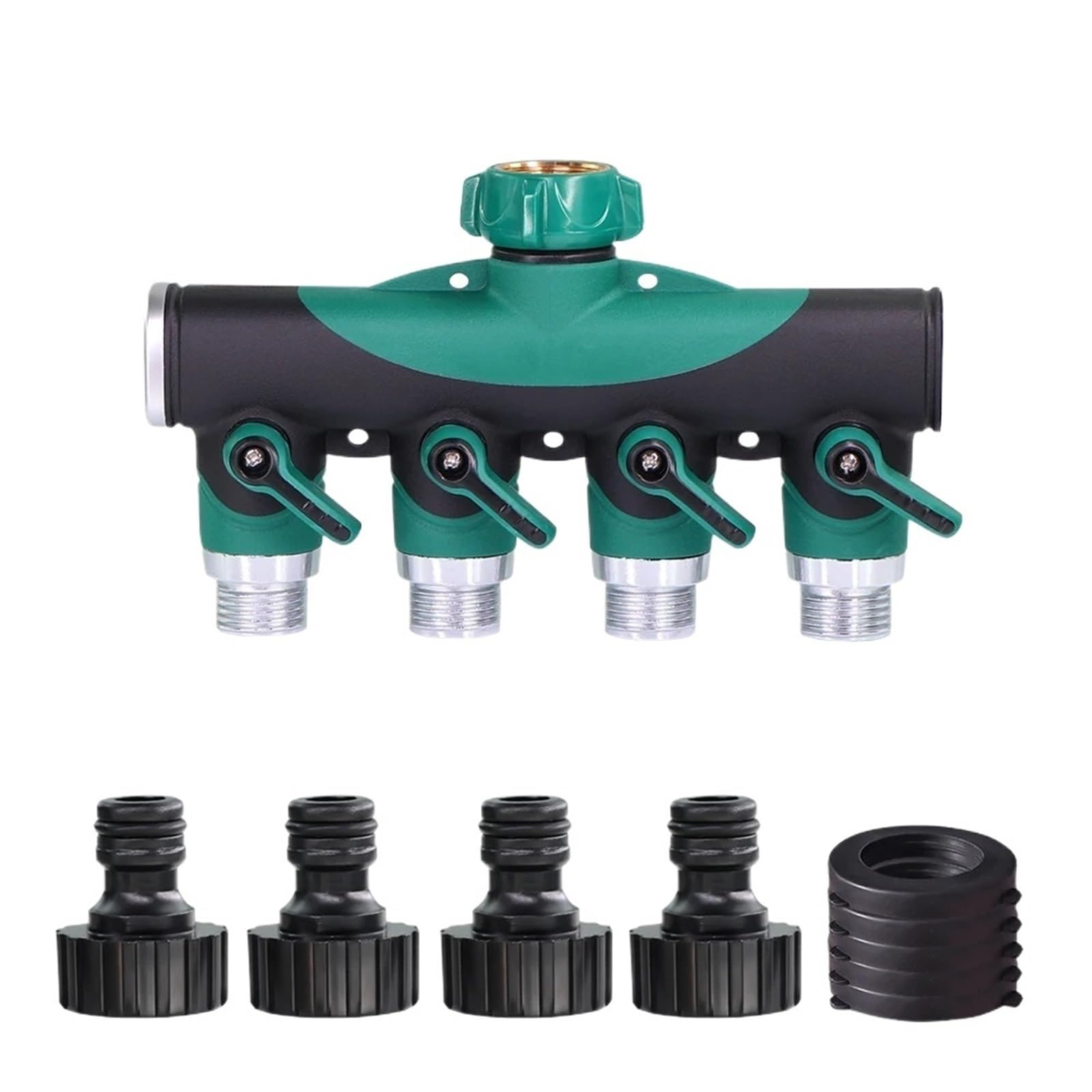 Evwgnpqrv Green Npt Faucet Hose Splitter, Metal 4 Way Hose Water Tap Splitter With Shut Off S 3/4 Inch Green(Green Npt)