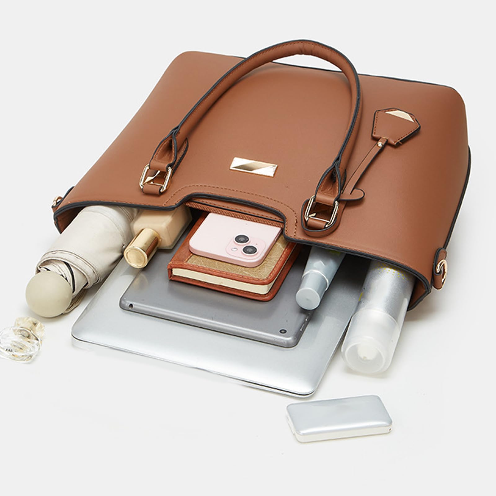 Elegante conjunto de 3 bolsos de mano para mujer de piel sintética, bandolera, cartera y bandolera, gran capacidad, bolso de oficina de piel sintética