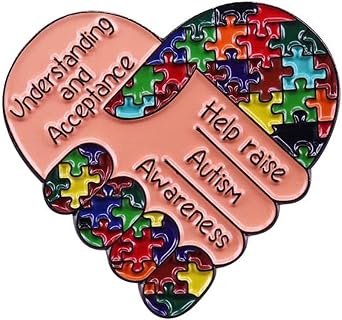 KAWADU Autism Awareness Heart Shaped Lapel Pin Badge Colored Enamel Puzzle Brooch Support Gift