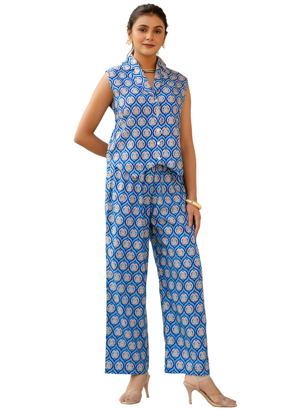 navlik Women's Rayon Printed Straight Top with Matching Pant - Elegant Sleeveless V-Neck for Summer, Office and Casual Fashion (NK-WD52)-picture-32