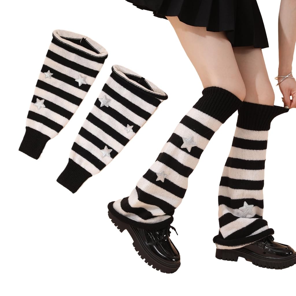 Leg Warmers for Women Girls Japanese Lolitas Leg Warmer Star Knit Long Socks Leg Stockings