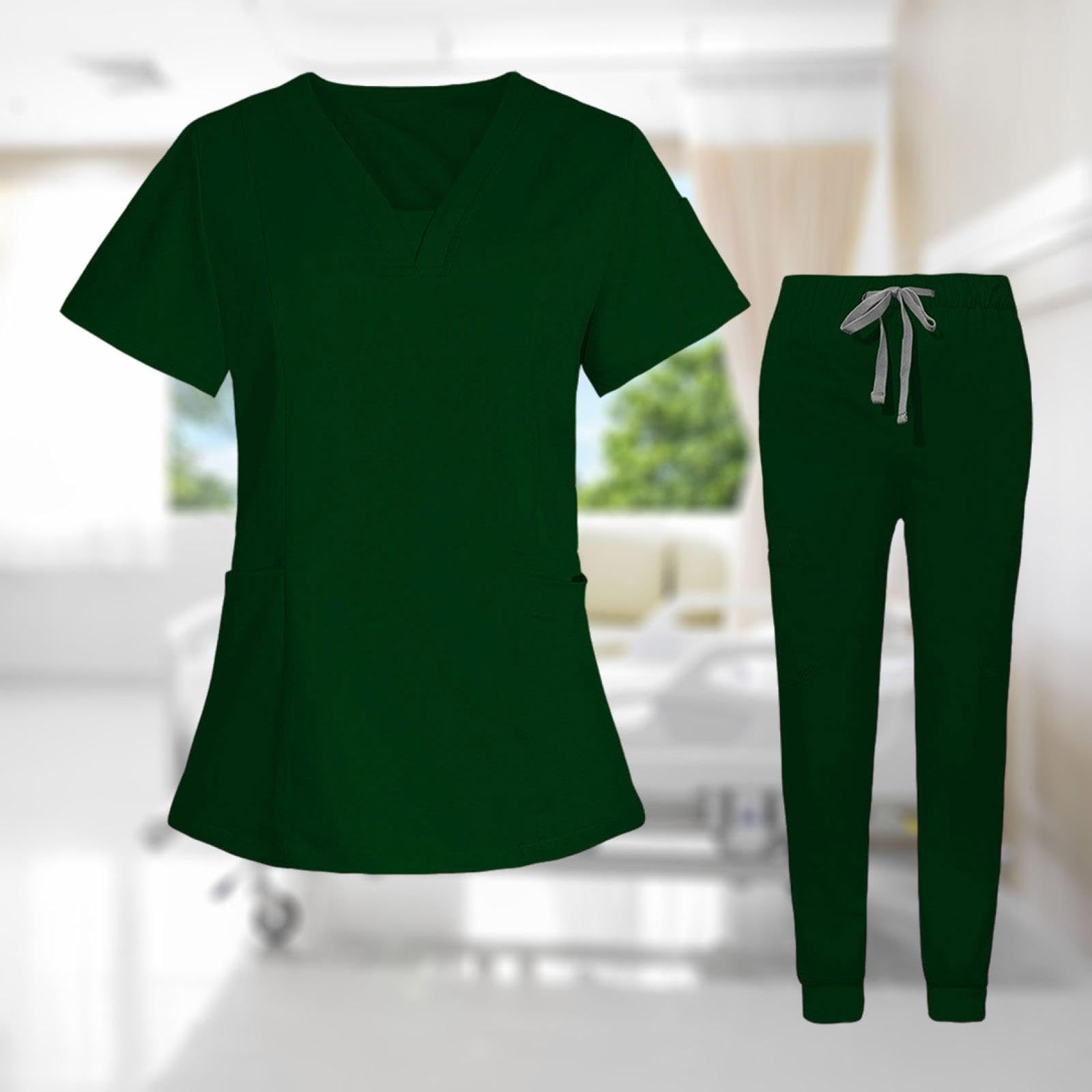 Berufsbekleidung für Pflegekräfte, Pflegeuniform, Schlupf Kasack, Strapazierfähige, Maschinenwaschbare, Knitterarme Jogginghose Ausschnitt, l, Dunkelgrün