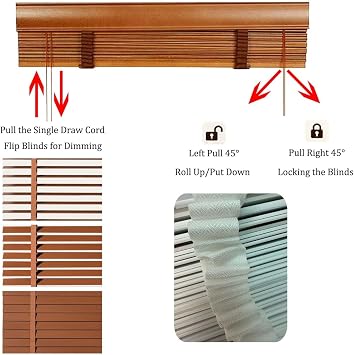 Wood Home Window Blinds, 2 inch Slats Cordless Darkening Privacy Wooden Blinds, Horizontal Wooden Venetian Shades for Office Living Room Bathroom Easy Installation 16 28 32 40 64 75 in(Beige)