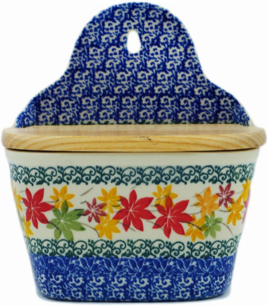 Polmedia Polish Pottery Wall Jar - Fall Vibes Pattern Handmade in Boleslawiec Poland by Ceramika Artystyczna + Certificate of Authenticity