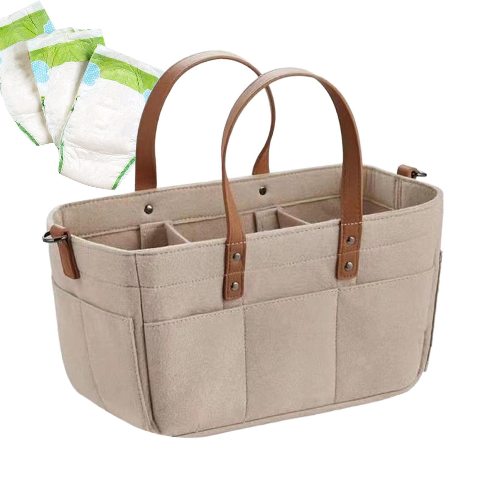 Panier Rangement Couches Bébé - Feutre - 33x18x15cm - Gris, Beige, Gris Foncé