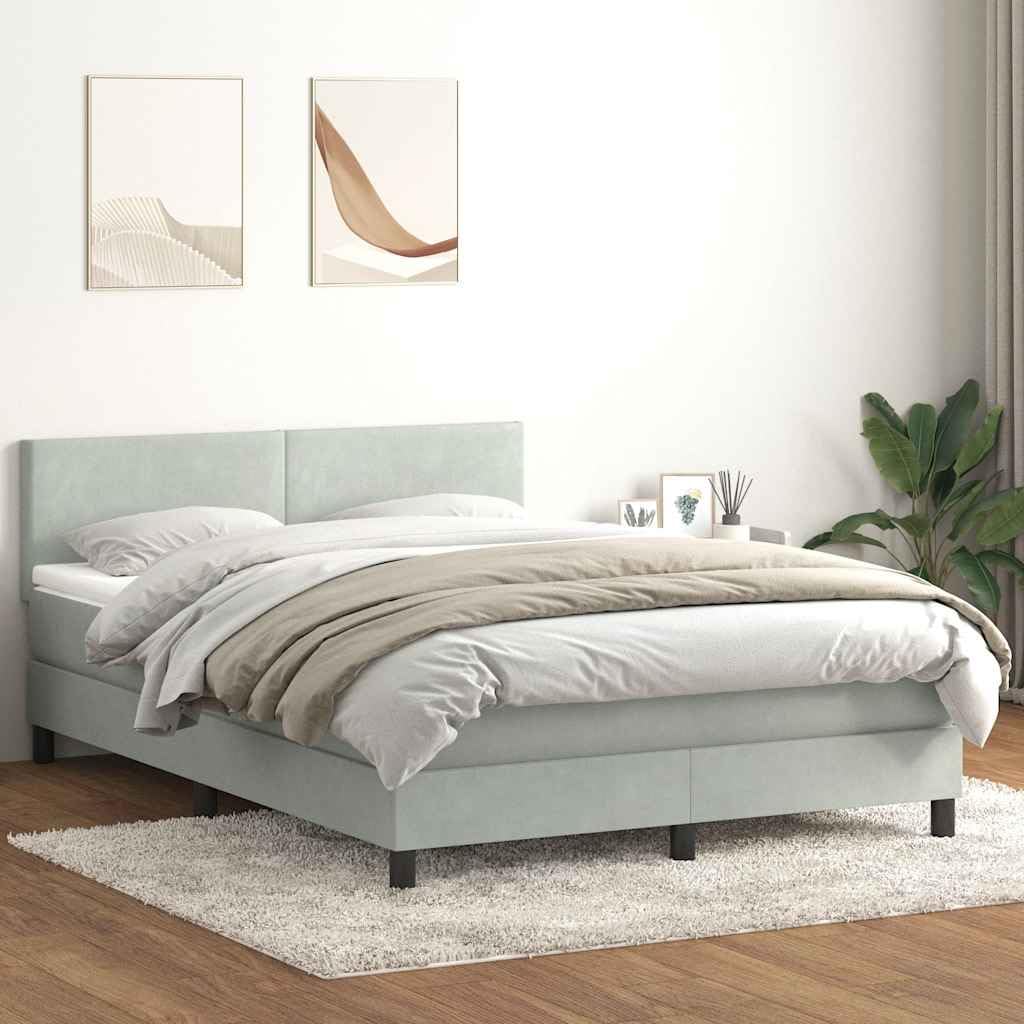 vidaXL Łóżko kontynentalne z materacem, jasnoszare, 160x220cm, aksamit