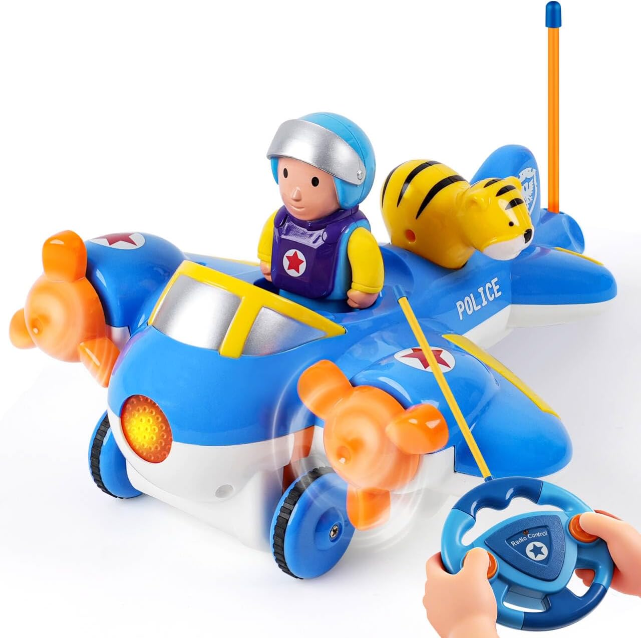 Remote Control Airplane for Kids - Birthday Gifts for Boys Toddlers Ages 18+ Months, 2 3 4 5 Year Old, RC Cartoon Aircraft Toy with Lights, Music and Easy Control