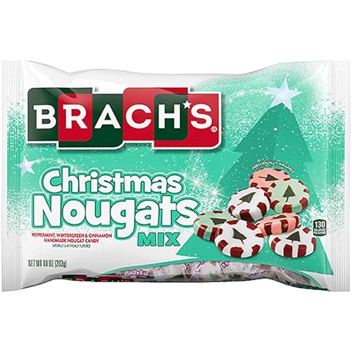 Brach's Mezcla de turrones navideños Bolsa de 10 onzas con sabor a menta, gaulteria y canela, hecha a mano, caramelo de turrón favorito