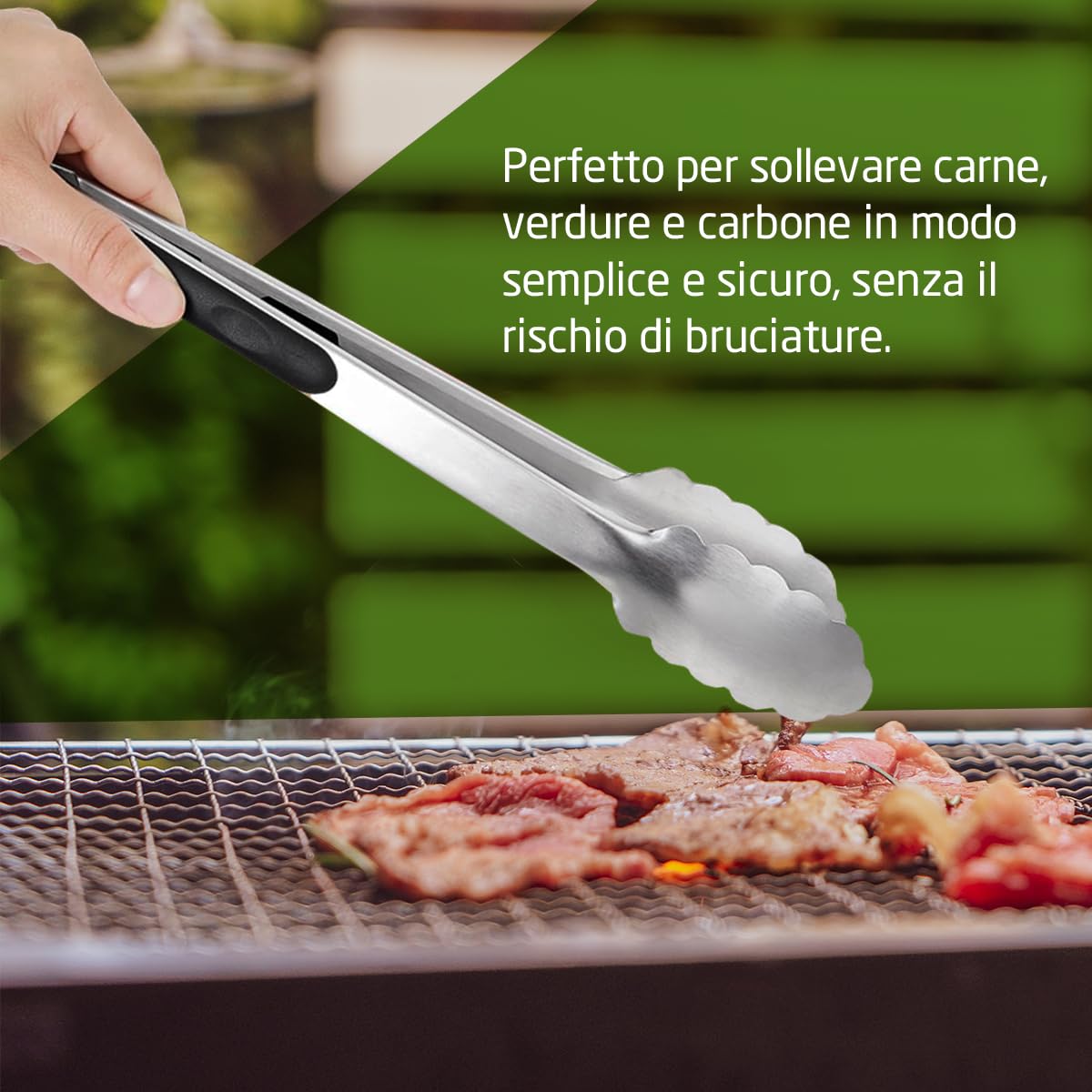 Amig - Pinze barbecue - Pinze per barbecue Fireplus - Resistenti al calore con manico antiscivolo - 34,5 cm - Acciaio inox - Metallo