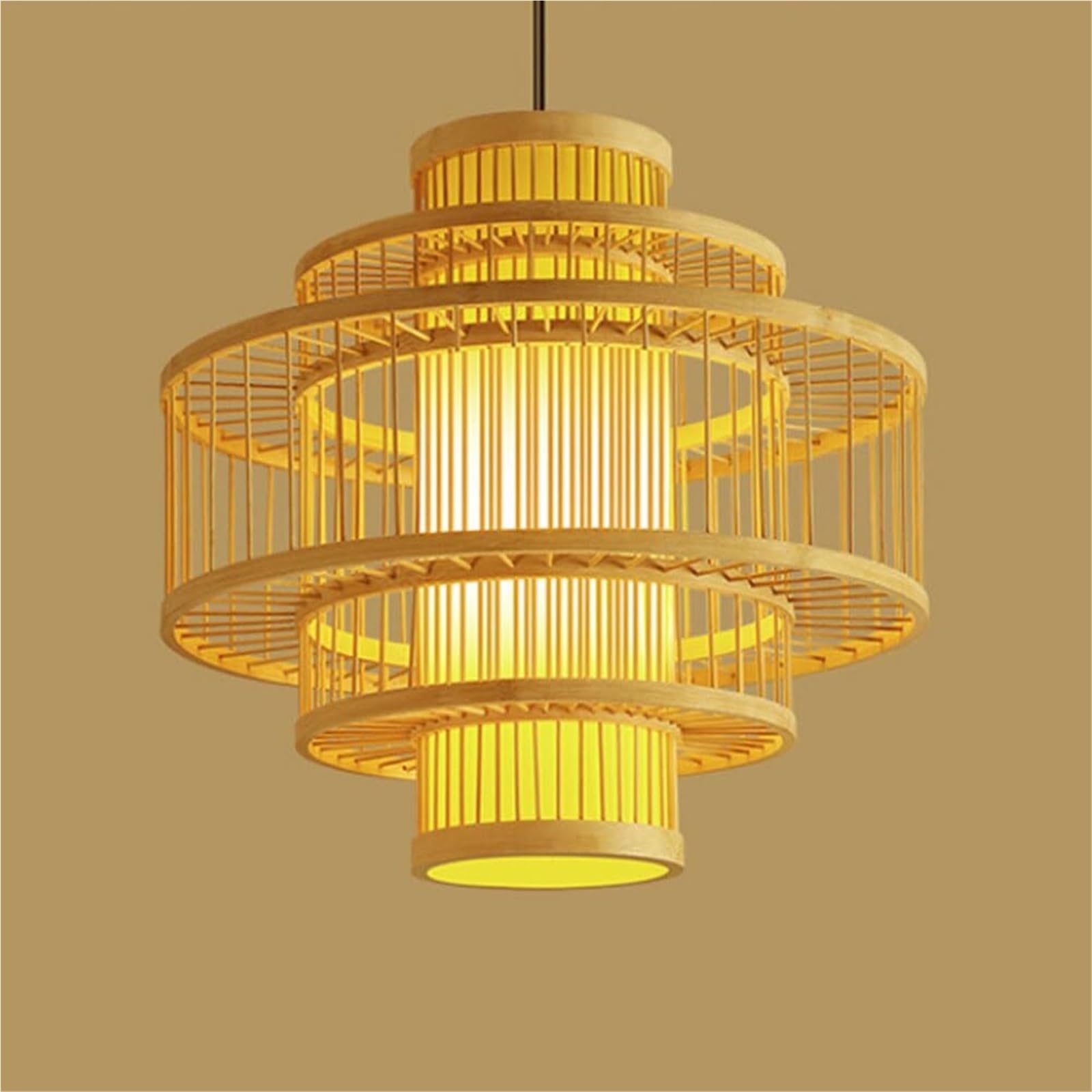 KHUKHU Chinese Pendant Lamp Bamboo Weaving Lampshade Antique Lantern Super Bright Hand Knitted Ceiling Lamps E26 Holder Country Wicker Hanging Lights for Study Room, Restaurant and Coffee Shop(50cm)