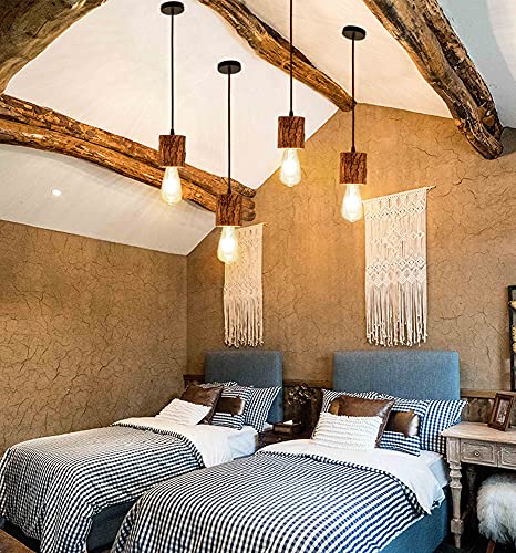 Suspension vintage en bois cuisine couloir salle à manger chambre à coucher salon lampe suspendue rustique industrielle E27 Suspension pour bar café restaurant branche d'arbre Décoration (1 flammes) Cover