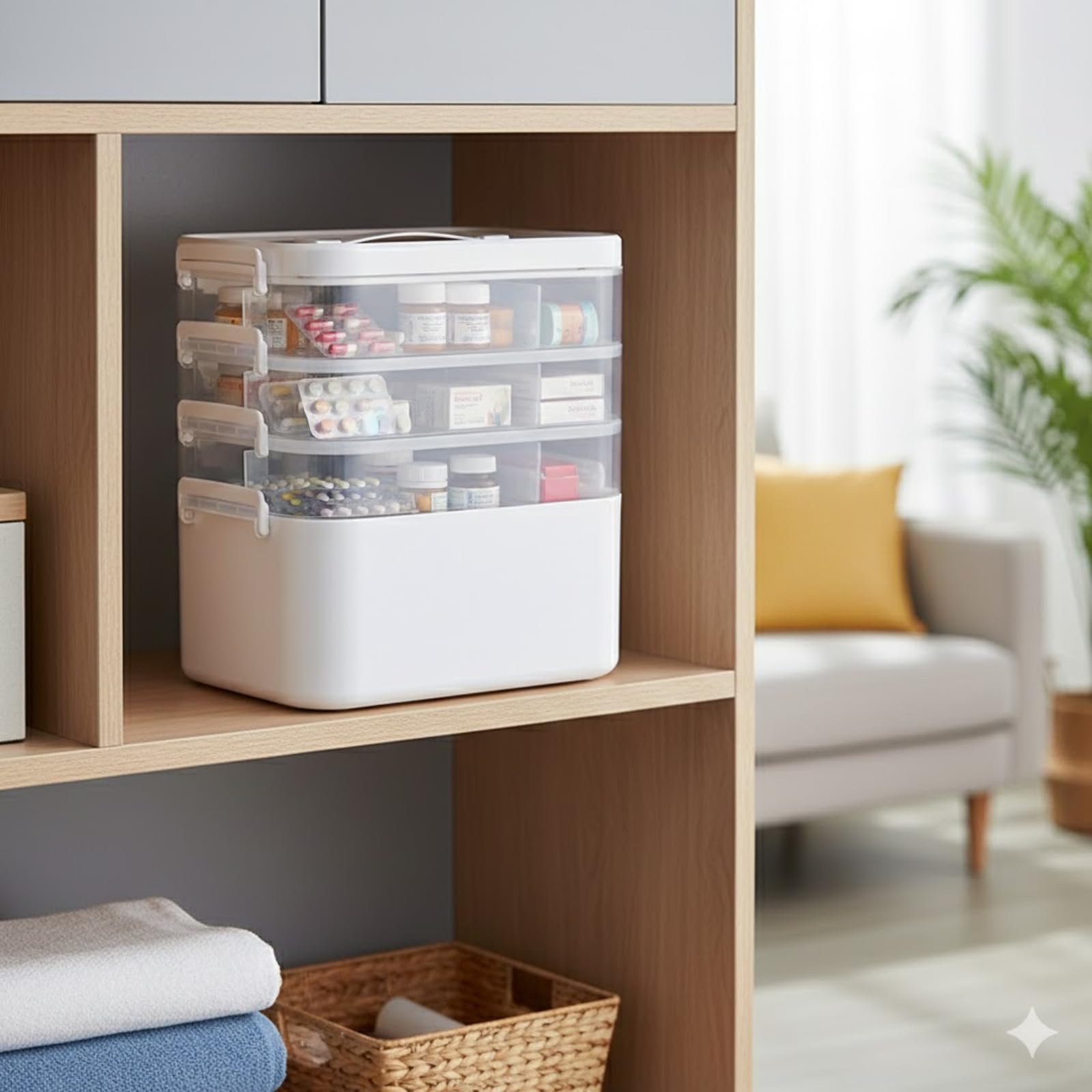 Generico Cassetta per medicine trasparente portatile a più strati di stoccaggio domestica grande capacità con scomparti classificati organizer robusto e rinforzato articoli medici