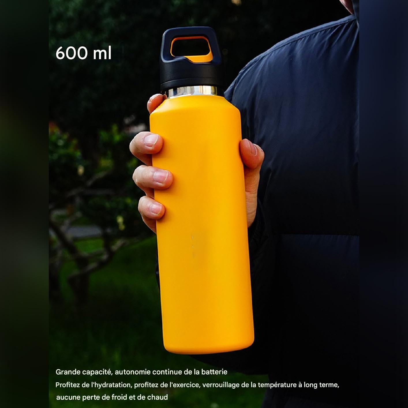 Borraccia in Metallo 600ml Acciaio Inossidabile con Apertura Facile | Borraccia Termica Isolata per Bevande per Sport Viaggio Ciclismo Escursionismo Ufficio Casa Palestra Tè Caffè Latte