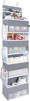 Univivi Over Door Organizers and Storage Door Hanging Organizer Nursery Closet Cabinet Baby Storage with 4 Large Compartments 2 Small PVC Pockets 6 Side Pockets for Cosmetics, Toys and Sundries (Grey)