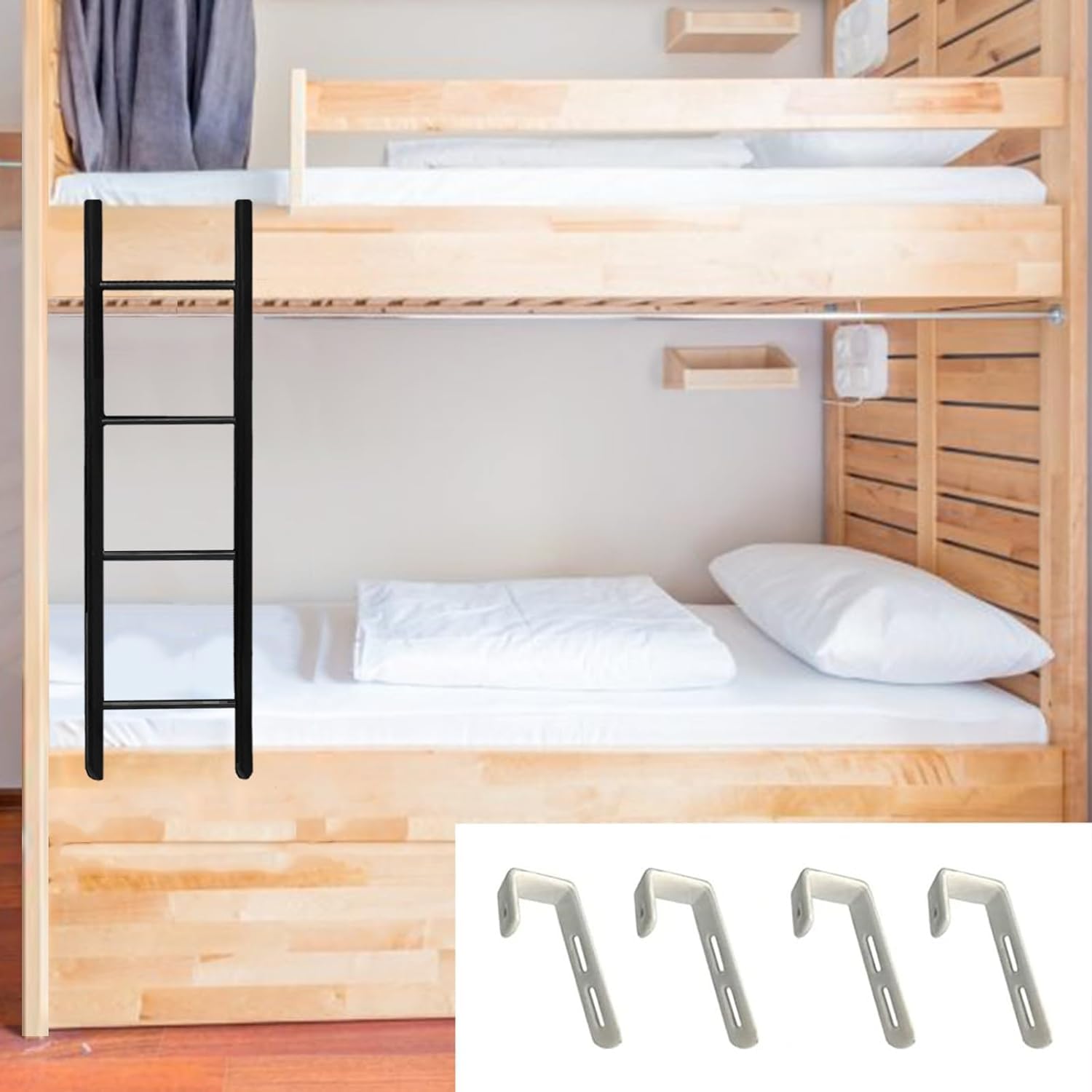 Escalera para literas con ganchos de seguridad anticaídas para lofts