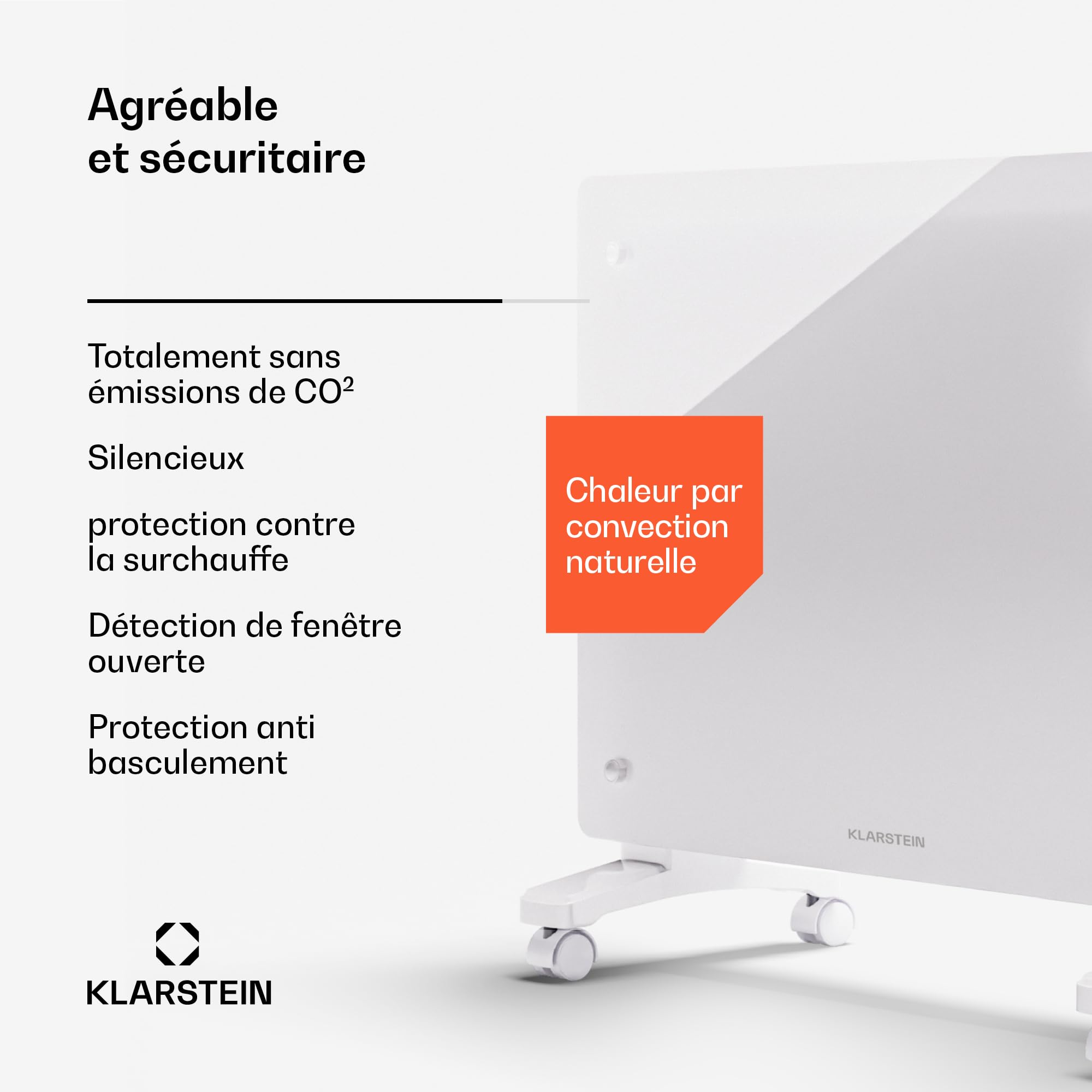 Klarstein Radiateur Electrique à Convection, Faible Consommation d'Energie, Chauffage Electrique d'Intérieur de 1500W avec Thermostat, Chauffage Mural et Portable, Chauffage d'Appoint, Radiateurs