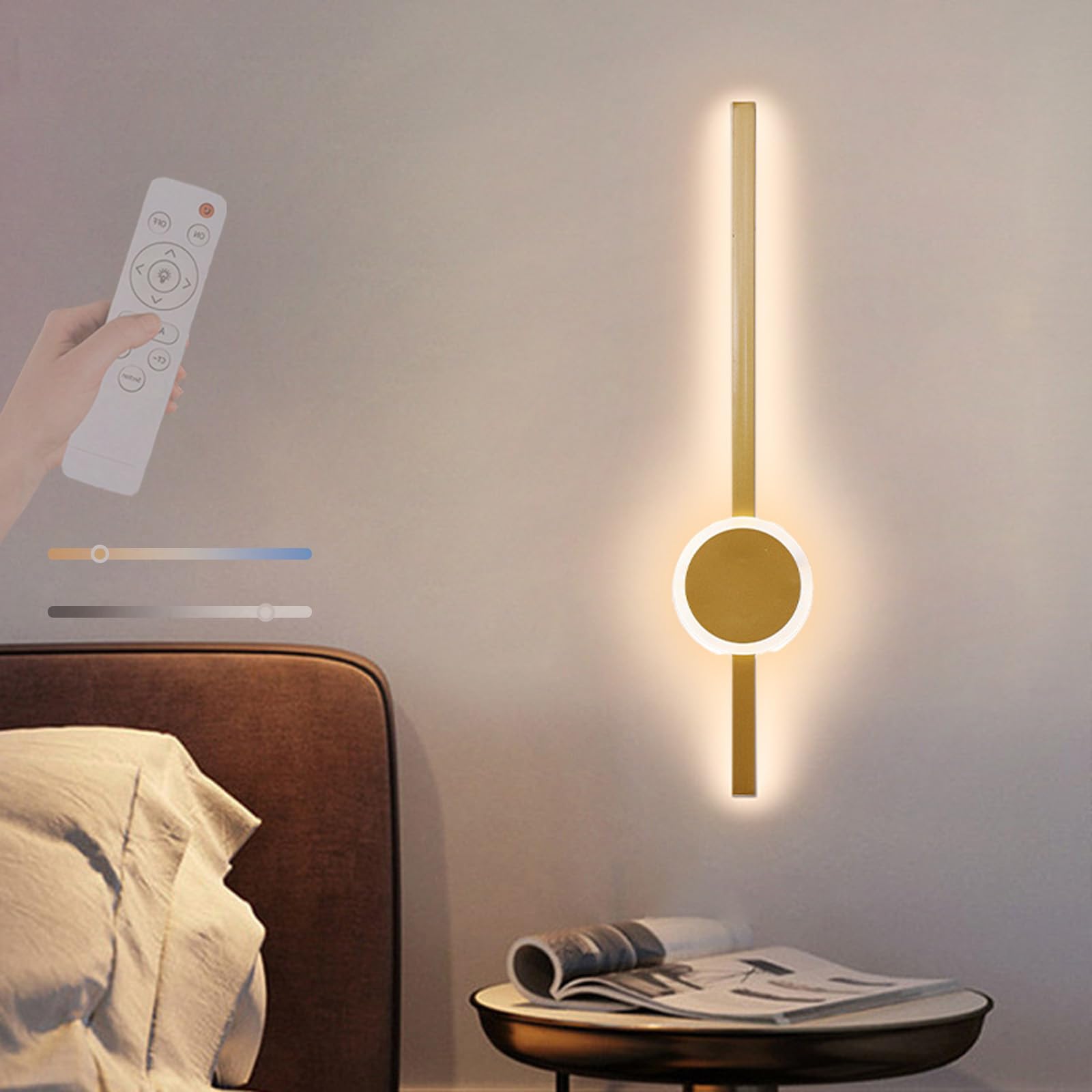 Lámpara de aluminio de pared LED de 80cm acabado oro de lujo para interior 8