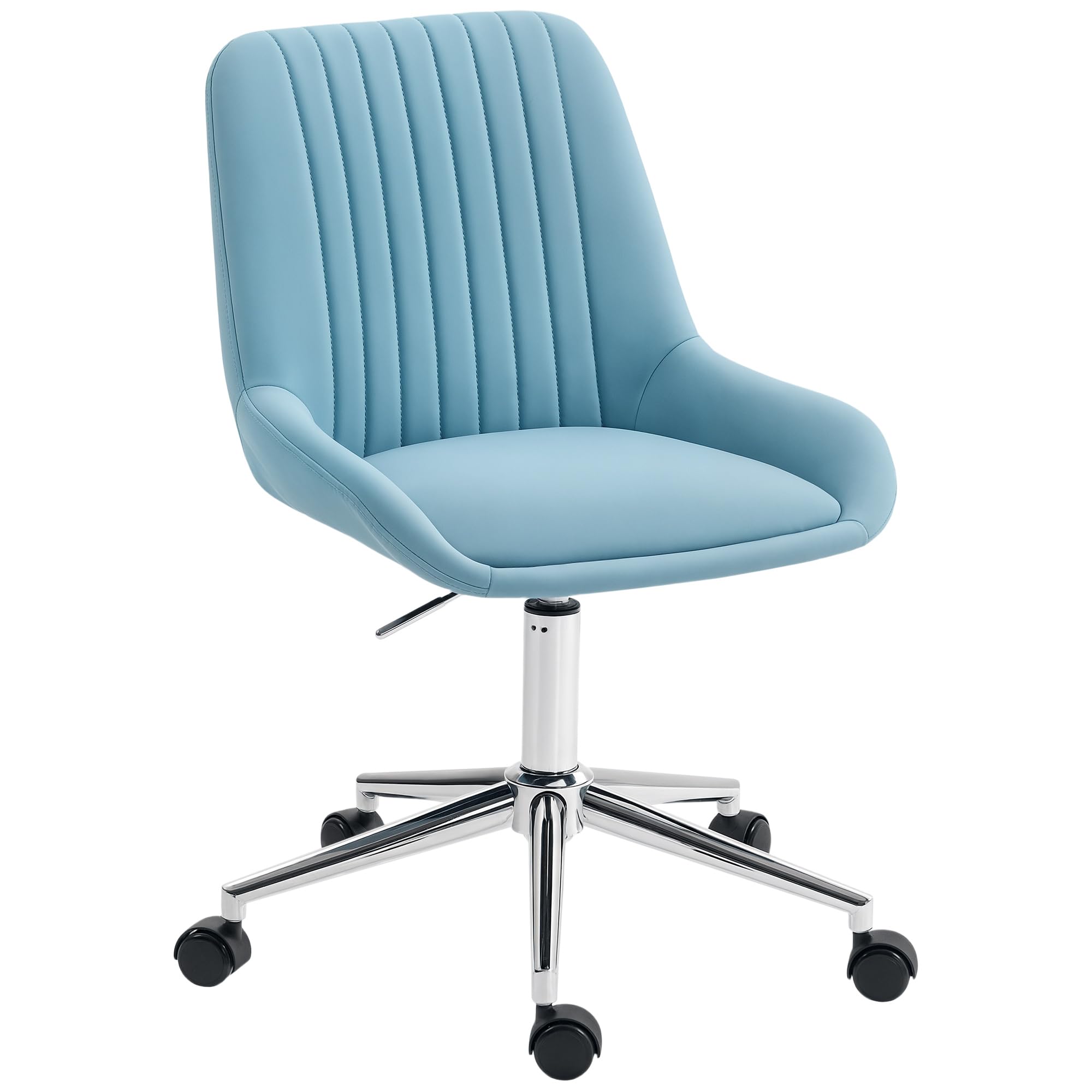 HOMCOM Armless Office Desk Chair, Grooved Design PU Leather, Ergonomic Upholstered Swivel Task Chair with Swing Function and Adjustable Height for Study and Bedroom,