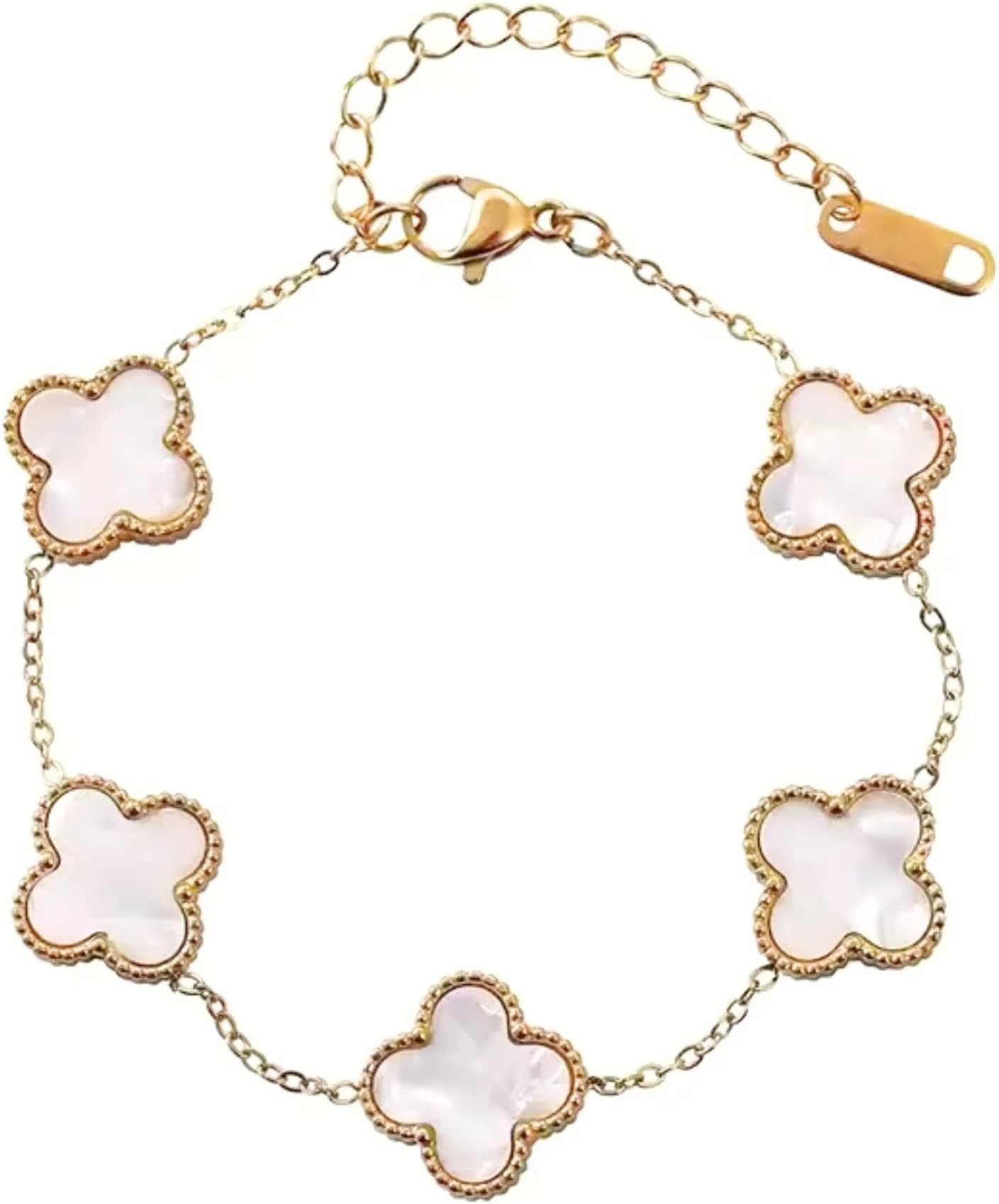 Clover Anti Tarnish Bracelet for Women Stylish | Stainless Steel Bracelet for Woman | Fashion Jewellery for Women Aesthetic Accessories for Girls Chain Bracelet Gold