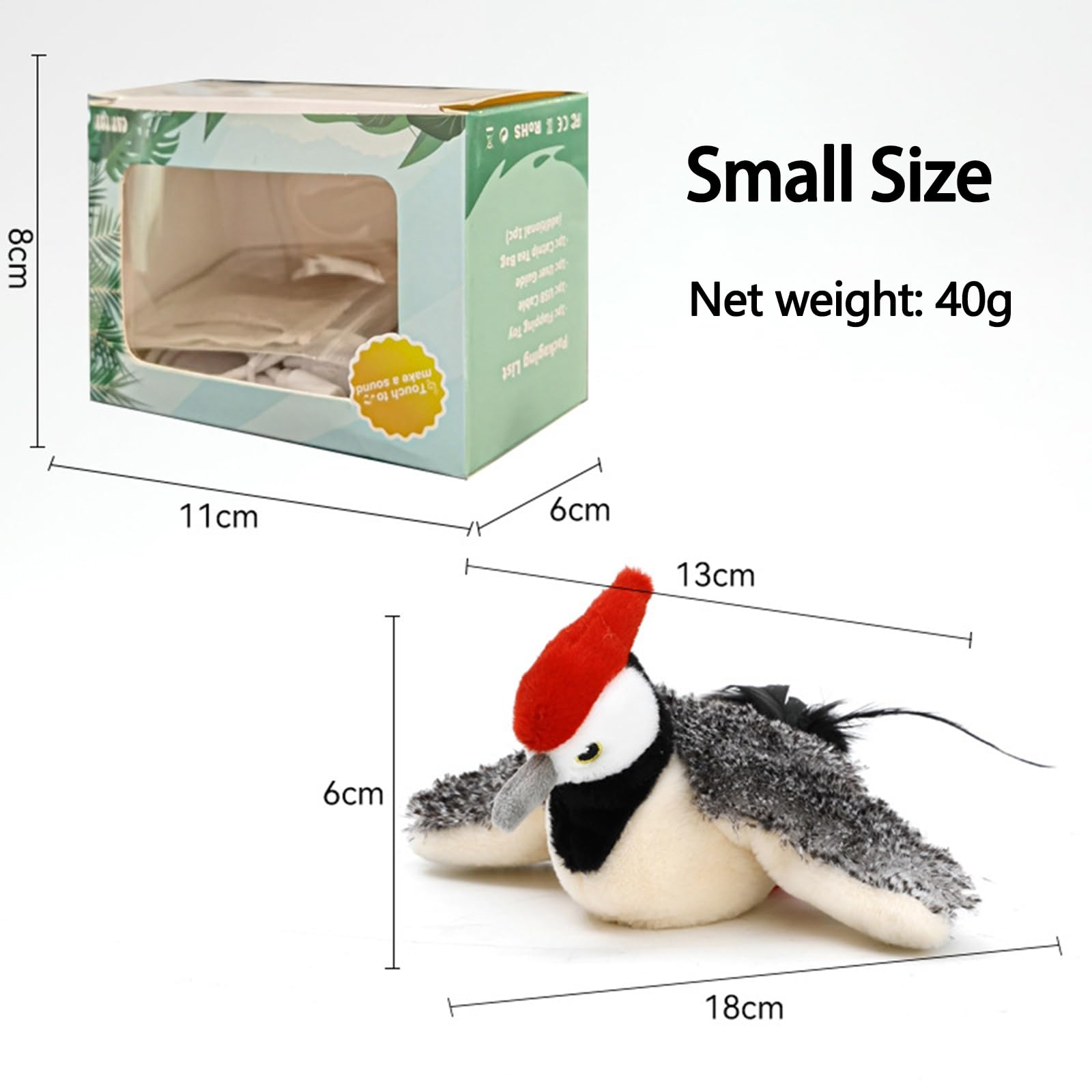 MZINGALL Interactive Cat Toys, Flapping Wings Woodpecker Bird Catnip, Touch Activated, Lifelike Bird Chirp, for Kicking Fluffy Plush Toys for Kitten Cat Exercise